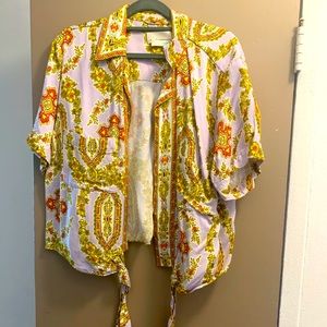 Anthropologie paisley crop top and pleated skirt